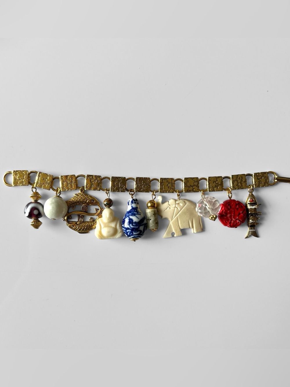 Vintage Asian Buddha Jade Charm Bracelet